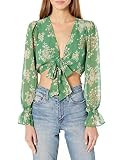 JOA Women's Long Sleeve Tie Front Crop Top, Green Floral, L | Amazon (US)