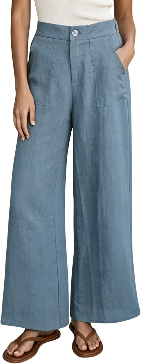 Athlisan Womens Linen Wide Leg Pants High Waisted Palazzo Trousers Summer Dress Pants with Pocket... | Amazon (US)