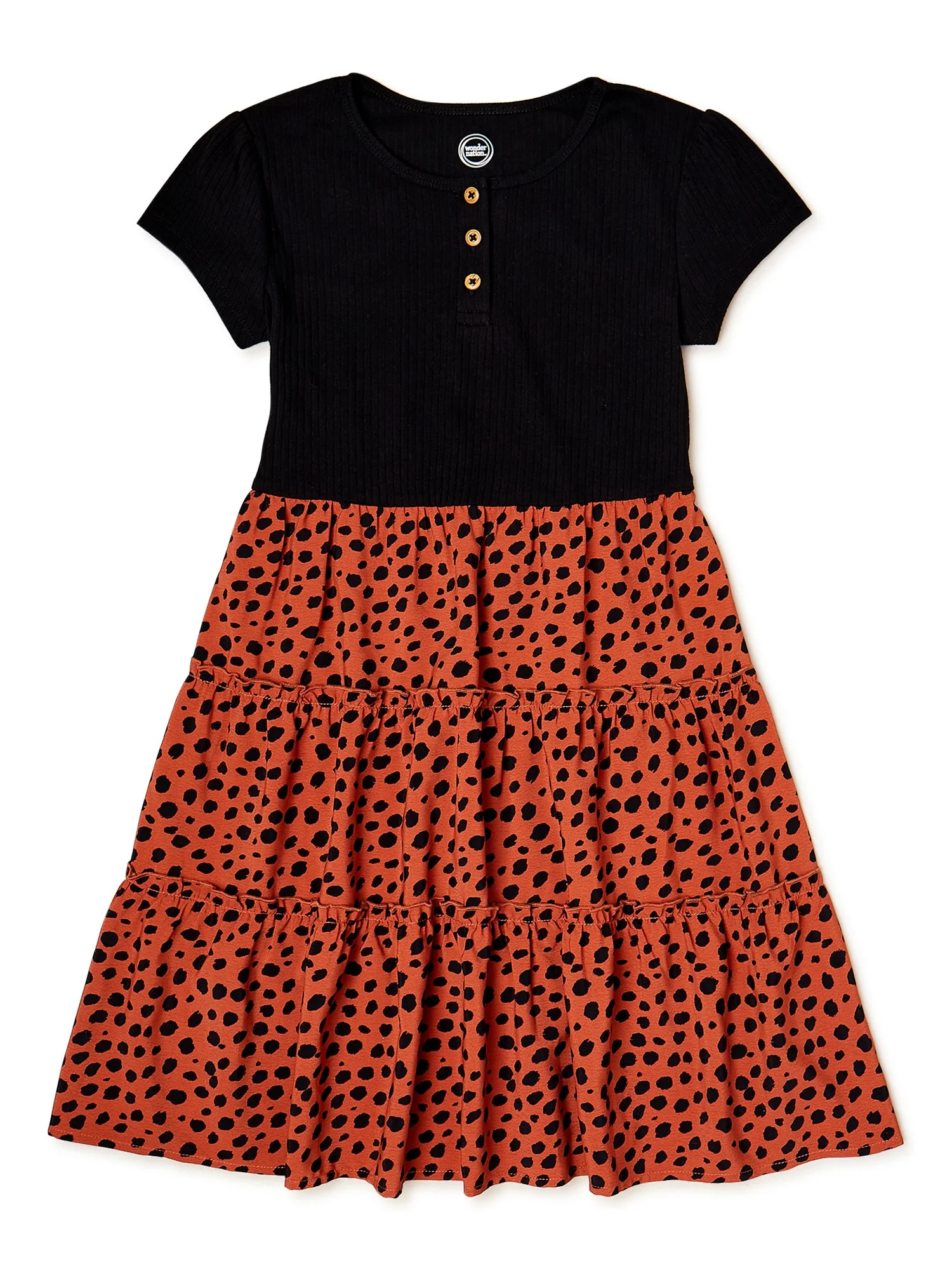 Wonder Nation Girls’ Tiered Skirt Dress with Short Sleeves, Sizes 4-18 & Plus | Walmart (US)