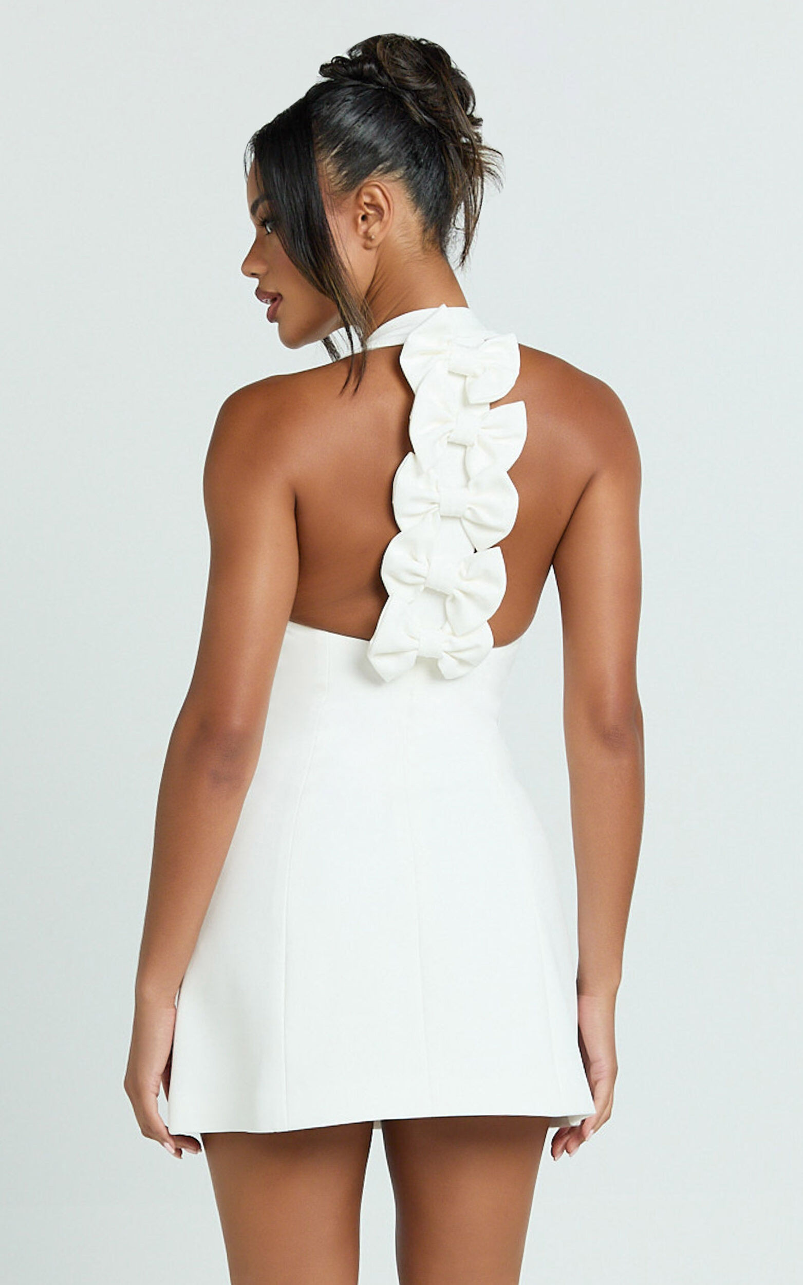 Yelena Mini Dress - Halter Neck Bow Detail Mini Dress in White | Showpo (US, UK & Europe)