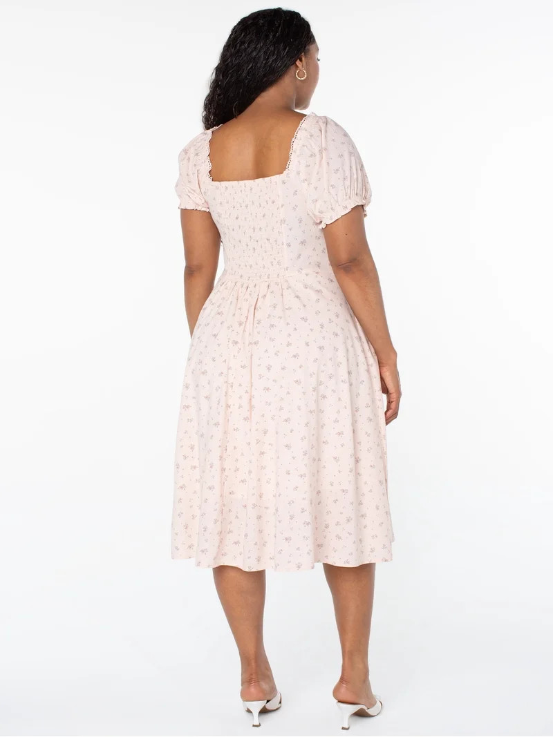 Celebrity Pink Women's and Women's Plus Puff Sleeve Midi Dress, Sizes XS-4X | Walmart (US)