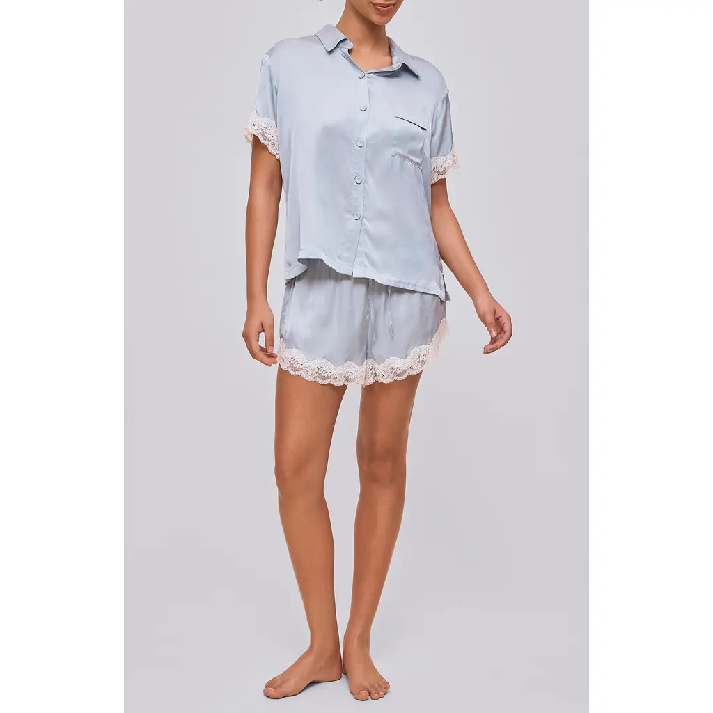 Papinelle Annabelle Lace Trim Satin Short Pajamas in Sage at Nordstrom Rack, Size Medium | Nordstrom Rack