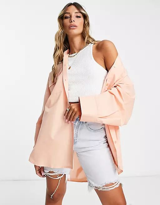 ASOS DESIGN oversized shirt with wide cuff detail in watermelon | ASOS | ASOS (Global)