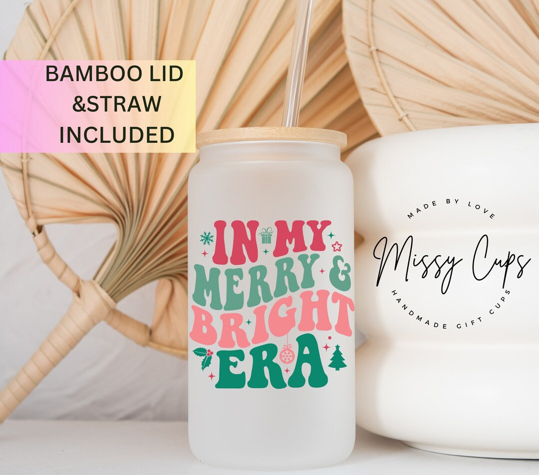 In My Merry Bright Era Ice Coffee Cup Christmas Glass Can - Etsy | Etsy (US)