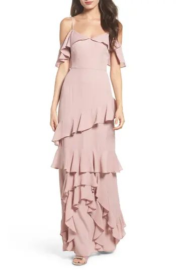 Women's Wayf Danielle Off The Shoulder Tiered Crepe Dress, Size XX-Small - Purple | Nordstrom