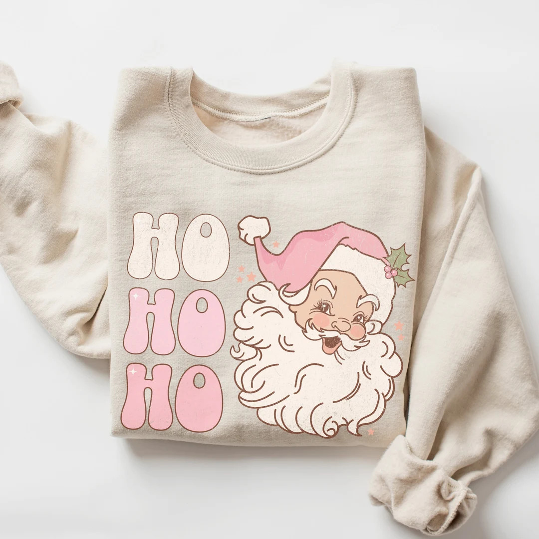 Retro Pink Santa Christmas Sweatshirt Gift for Her Festive - Etsy | Etsy (US)