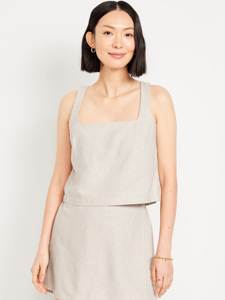 Square-Neck Linen-Blend Crop Tank Top | Old Navy (US)