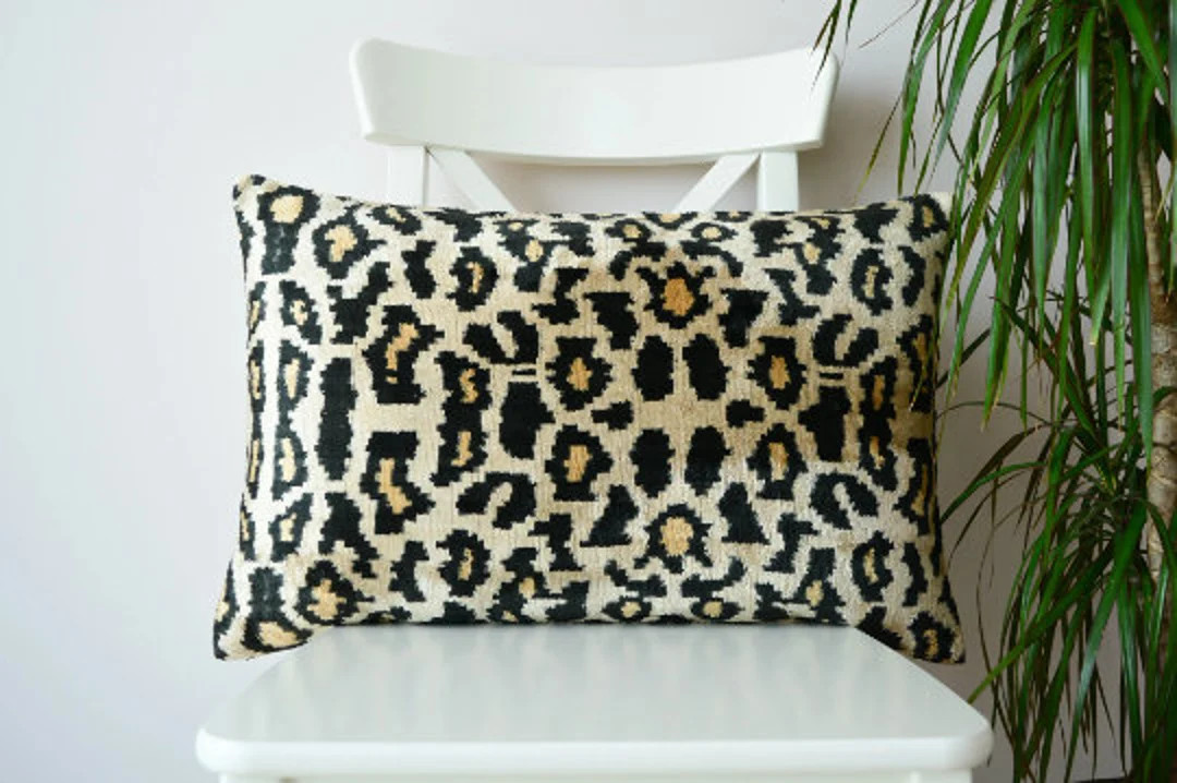 Leopard Pillow, Leopard Pillow Case, Velvet Leopard Pillow Cover, Ikat Leopard Pillow, Velvet Ika... | Etsy (US)