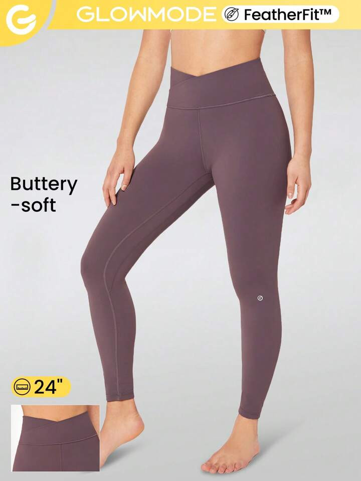 GLOWMODE 24" FeatherFit™ Crossover Yoga Leggings Buttery Soft High Stretch Crossover Waist Spo... | SHEIN