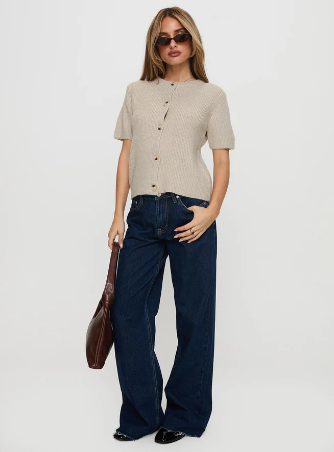 Wait A Lifetime Short Sleeve Cardigan Beige | Princess Polly AU