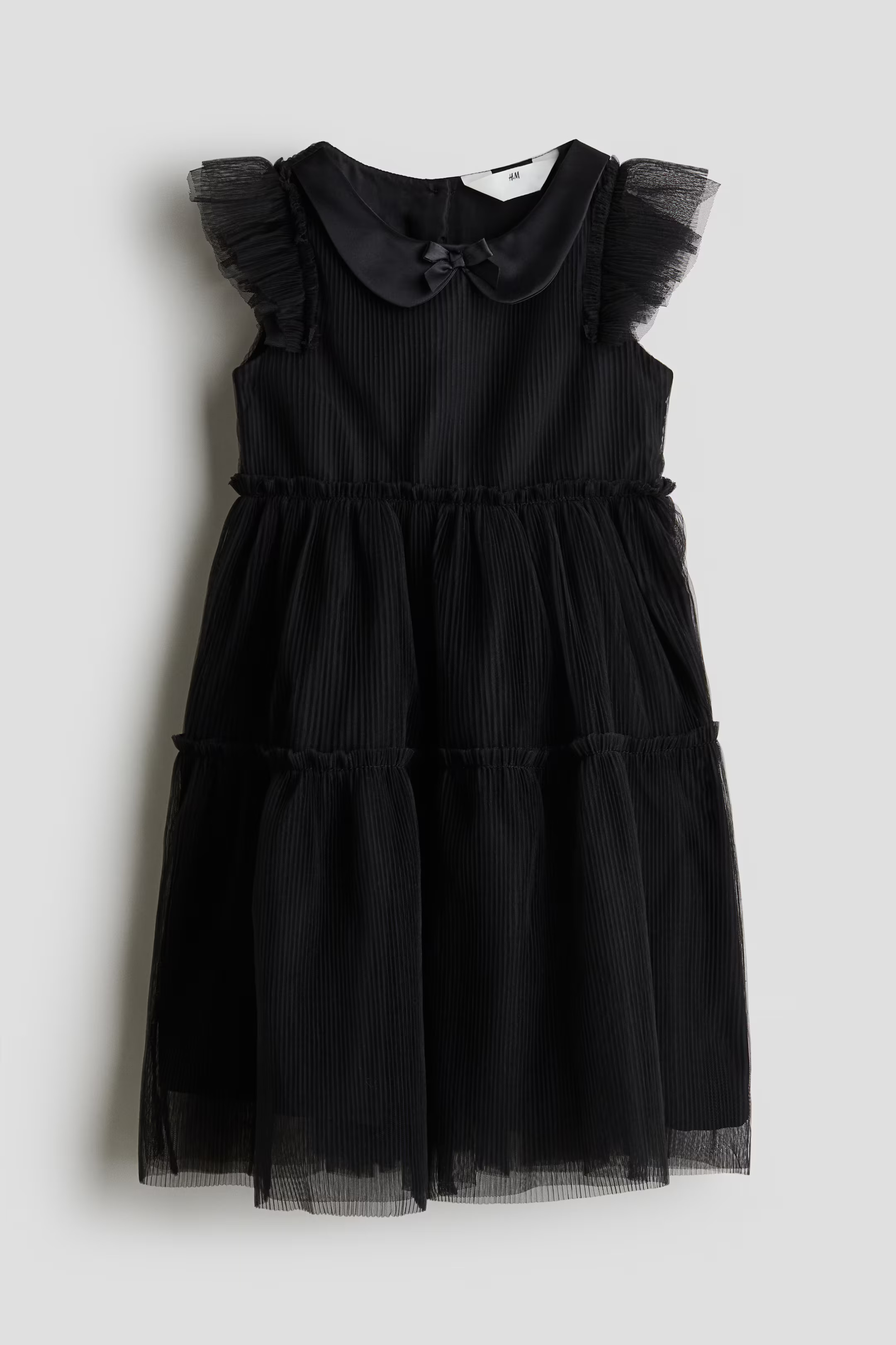 Pleated Tulle Dress - Round Neck - Short sleeve - Black - Kids | H&M US | H&M (US + CA)