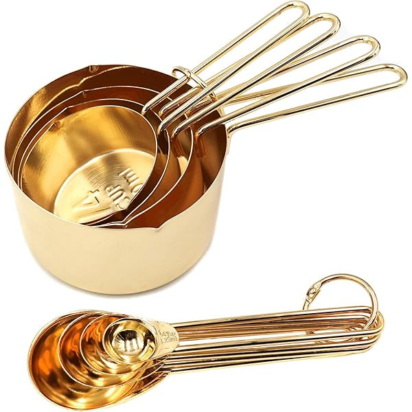 Modern Stainless Steel Measuring Cups and Spoons Set, Gold - Stackable, Stylish, Sturdy Metal Measur | Amazon (US)