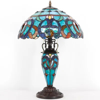 Tiffany Table Lamp Stained Glass Lamp 16X16X24 Inch Mother Daughter Antique Reading Lamp With Night Light (Green Brown Jewelry Baroque) | Wayfair North America