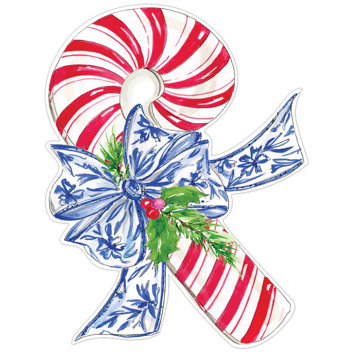 Striped Candy Cane with Blue Bow Posh Die-Cut Placemats | Rosanne Beck Collections