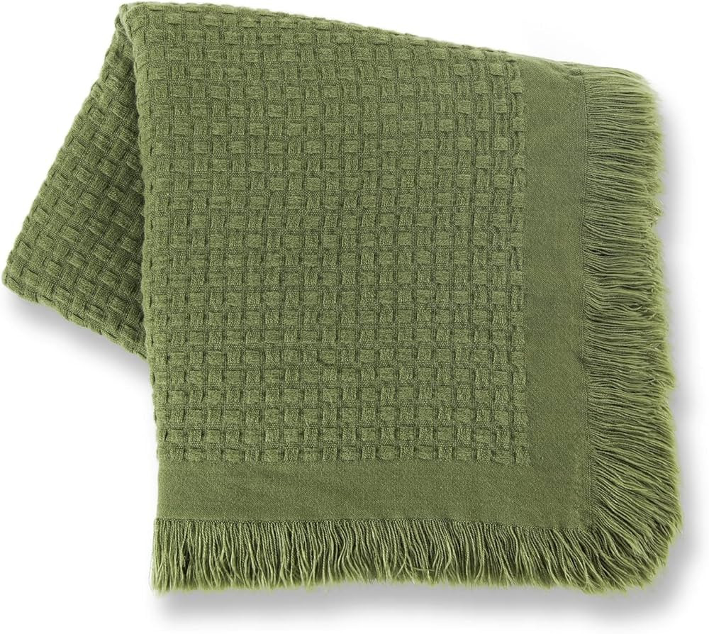 Boho Throw Blanket for Bed, Light Olive Green Throw Blanket, Waffle Throw Blanket, Farmhouse Ligh... | Amazon (US)