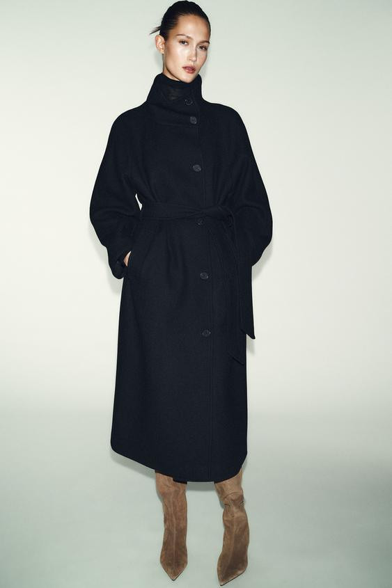 LONG WOOL COAT WITH HIGH NECK | Zara US
