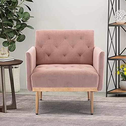 Modern Velvet Single Sofa Chair, Upholstered Accent Living Room Chair, Comfy Armchair with Rose Gold | Amazon (US)
