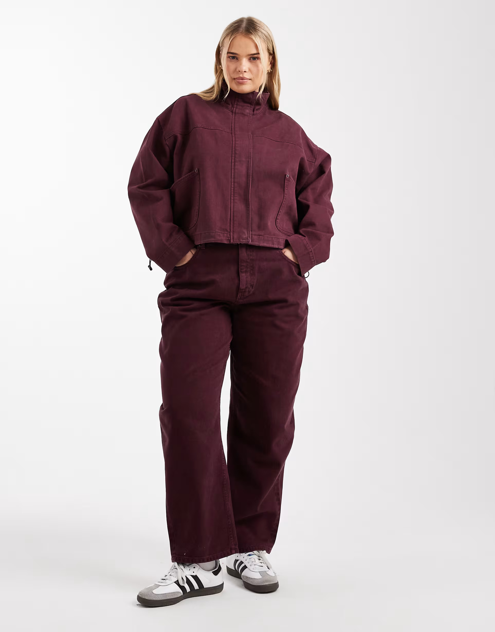 ASOS DESIGN Curve slim barrel jeans in burgundy co-ord | ASOS (Global)