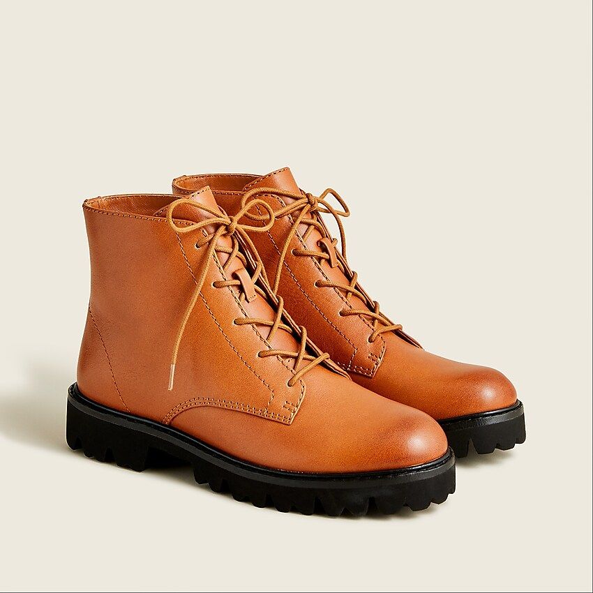 Gwen lug-sole lace-up boots in polished leather | J.Crew US