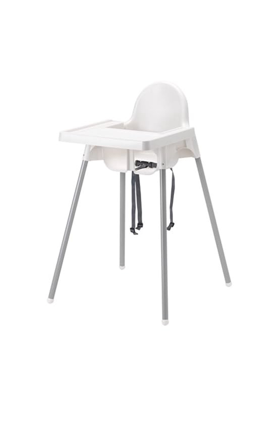 Ikea's ANTILOP Highchair with safety belt, white, silver color and ANTILOP Highchair tray, white | Amazon (US)