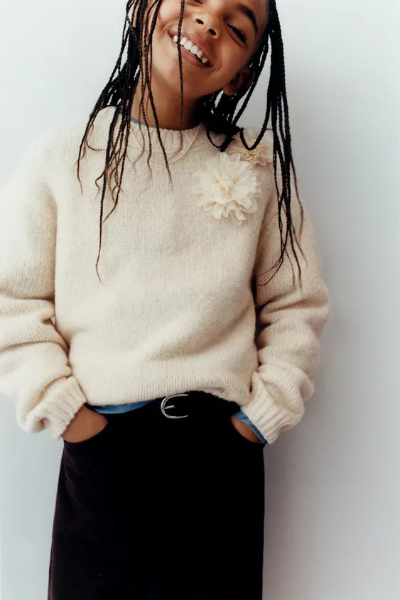 ORGANZA FLORAL KNIT JUMPER | Zara US