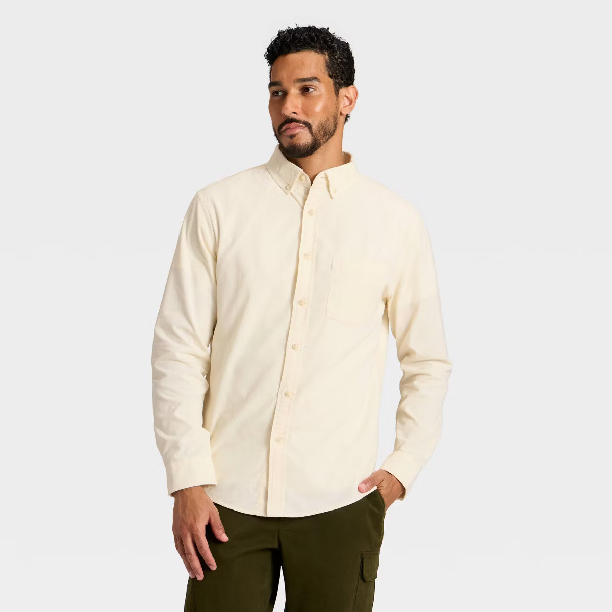 Men's Long Sleeve Corduroy Button-Down Shirt - Goodfellow & Co™ Off-White | Target