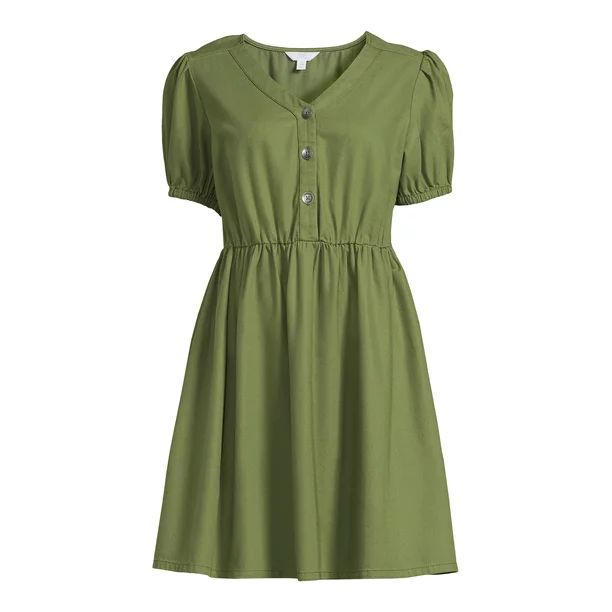 Time and Tru Women's Puff Sleeve Button Front Dress | Walmart (US)