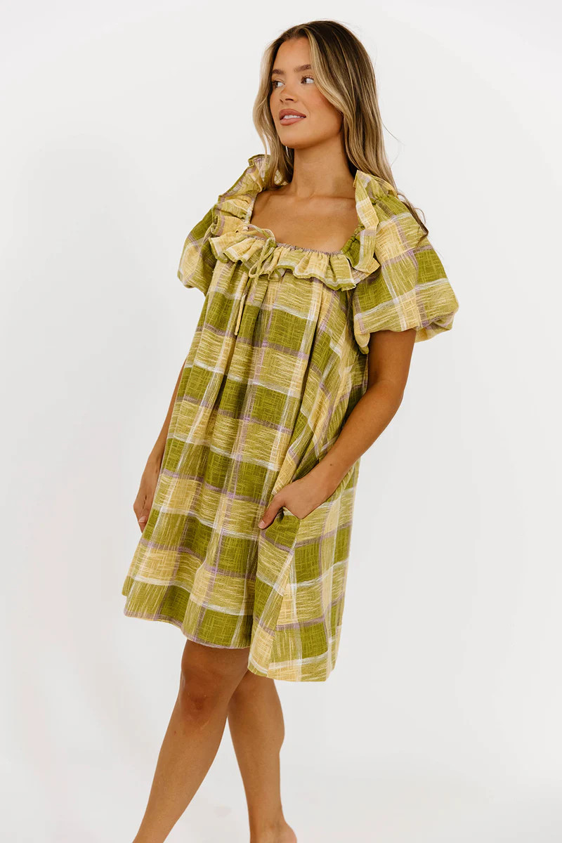 Deedee Plaid Weave Mini Dress in Green | Worth Collective
