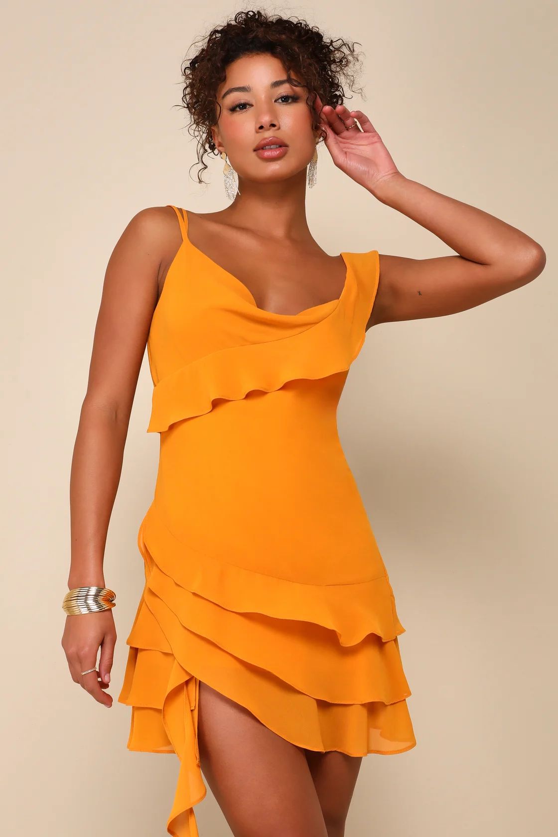 Alluring Presence Golden Yellow Ruffled Tiered Mini Dress | Lulus