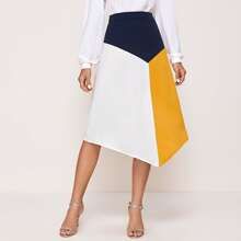 High Waist Colorblock Hanky Hem Skirt | SHEIN