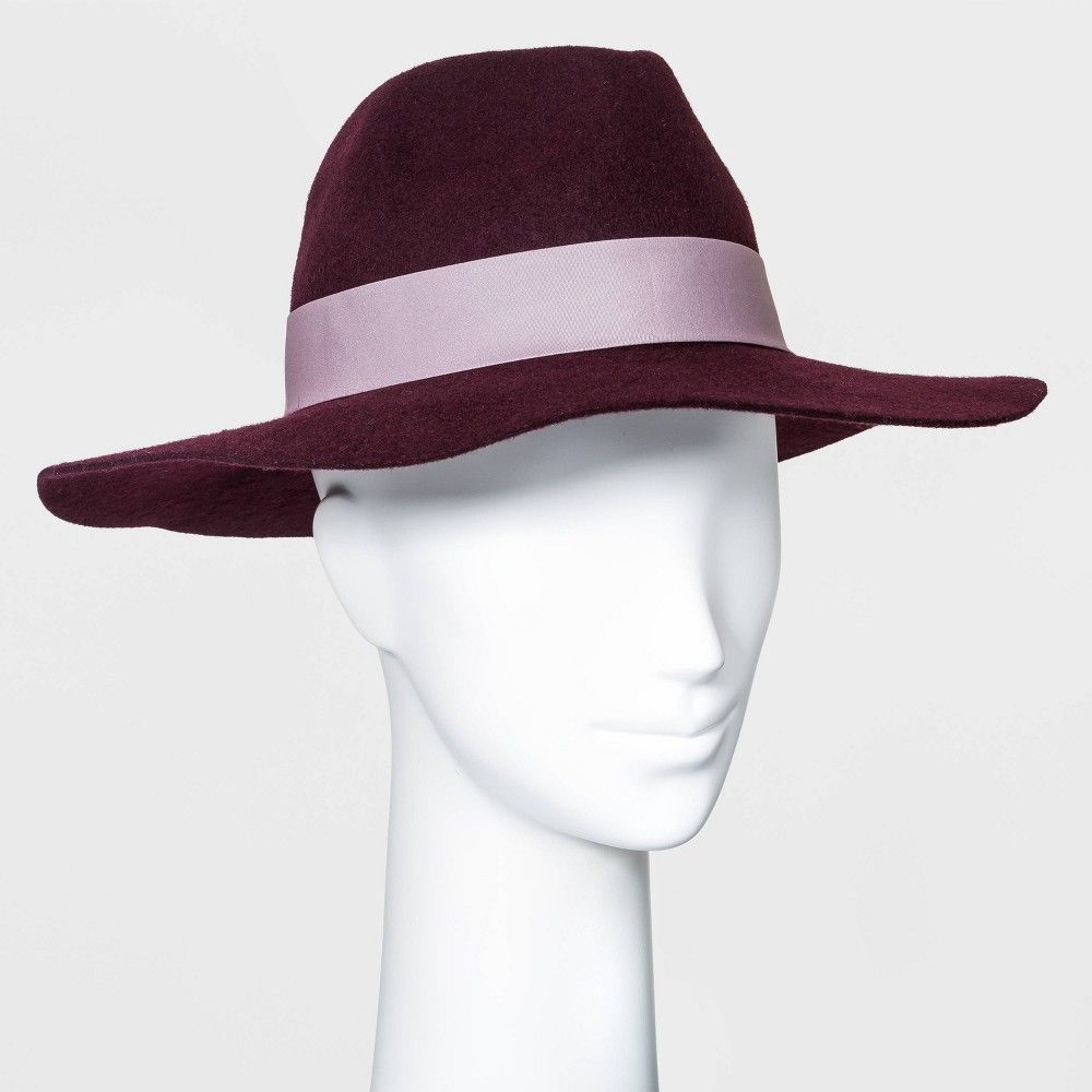 Women's Wide Brim Fedora Hat with Scarf Band - A New Day Burgundy, Red | Target