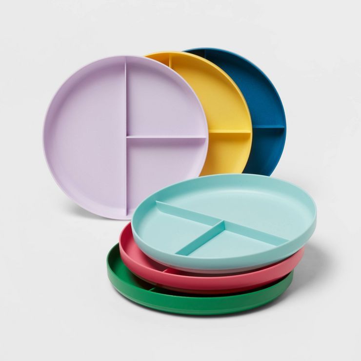7.3" 6pk Plastic Assorted Divided Kids' Plates - Pillowfort™ | Target