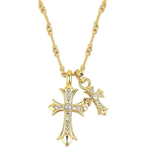 Gold Silver Double Cross Necklace Gothic Double Cross Pendant Necklace Dainty Zircon Cross Charm Link Chain Choker Religious Gifts Faith Jewelry Christmas Halloween Birthday Trend Jewelry Gift (A) | Amazon (US)