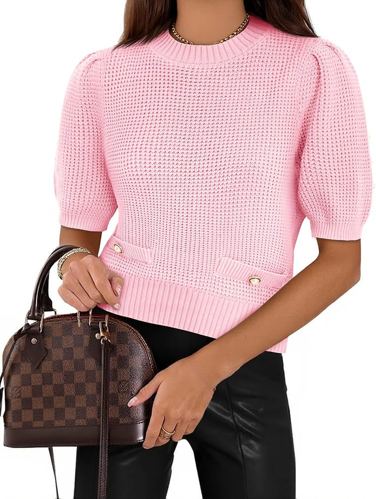 Cicy Bell Womens Puff Short Sleeve Sweaters Tops Cropped Ribbed Knit Lightweight Pullover Casual ... | Amazon (US)