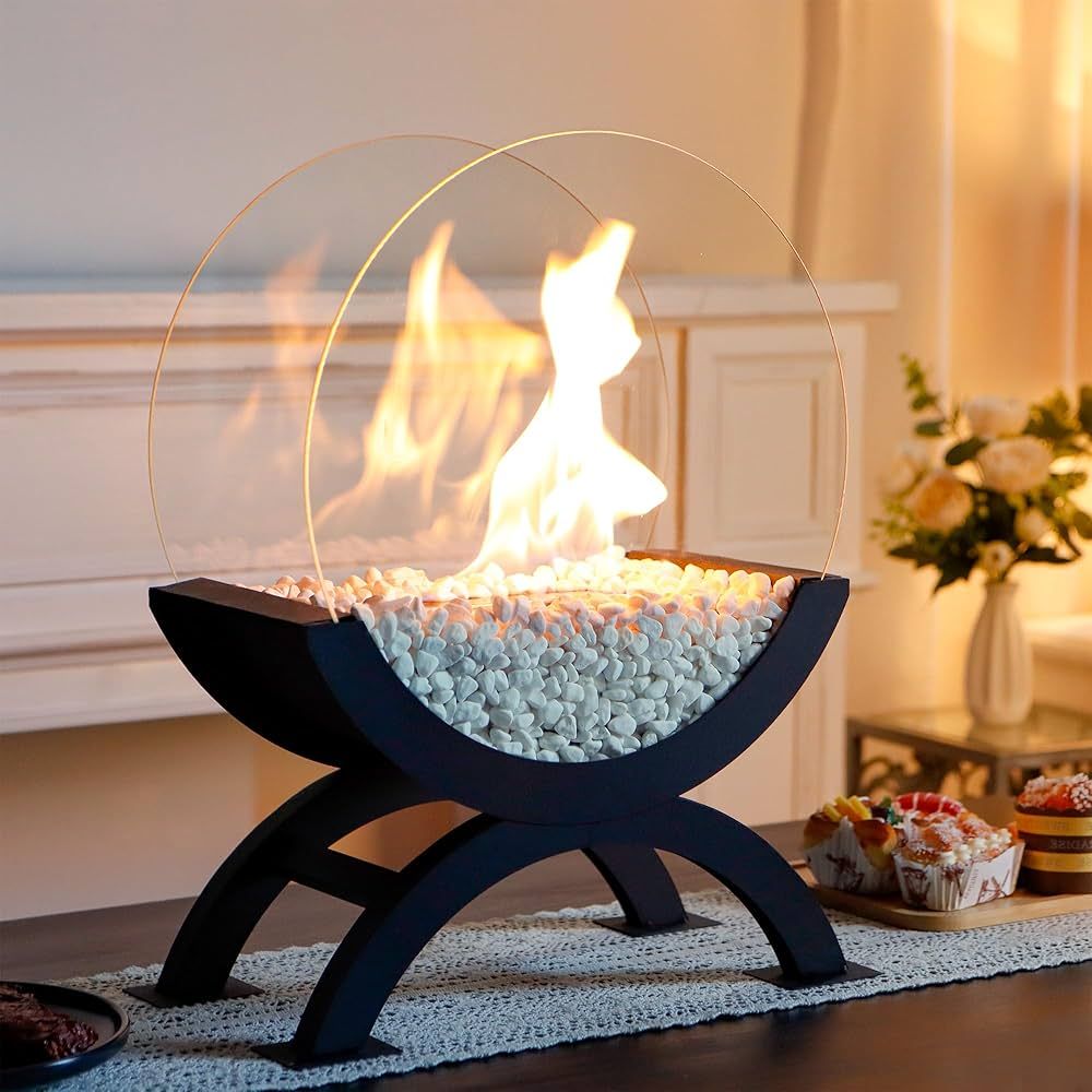 JHY DESIGN Round Glass Large Tabletop Fireplace 19" H Portable Fire Bowl Pot Clean Burning Bio Et... | Amazon (US)