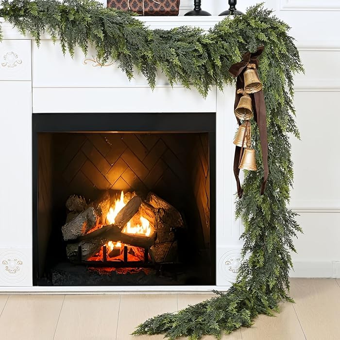 Waipfaru 2 Pcs 9 Ft Christmas Cedar Garland, Real Touch Pine Garlands, Artificial Realistic Faux ... | Amazon (US)