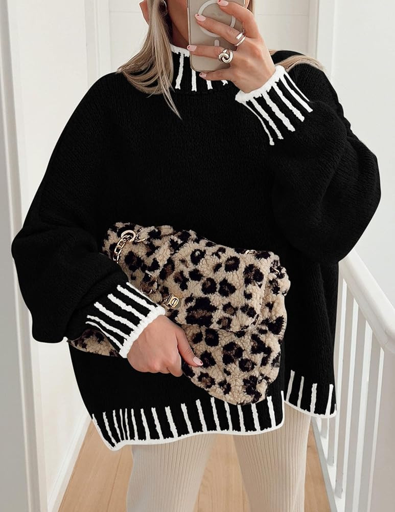 PRETTYGARDEN Women's 2025 Fall Oversized Pullover Sweaters Long Sleeve Mock Neck Chunky Knit Jump... | Amazon (US)