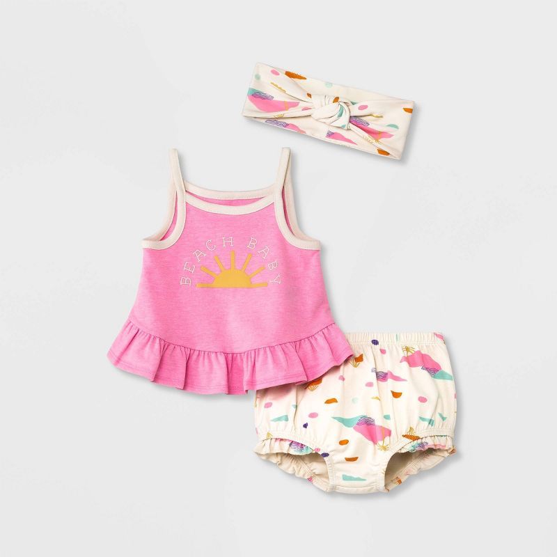 Baby Girls' Beach Baby Top & Bottom Set with Headband - Cat & Jack™ Pink | Target