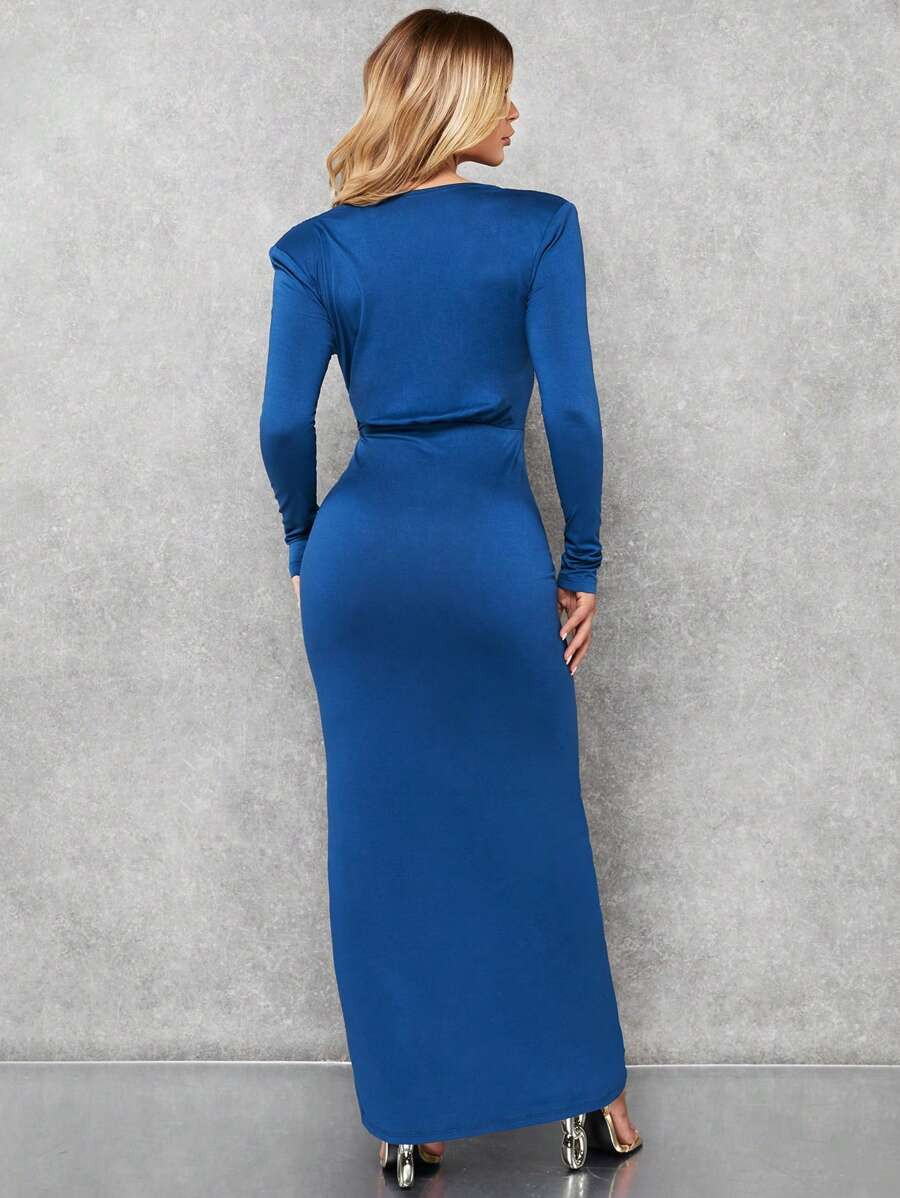 SHEIN BAE Twist Front Plunging Neck Ruched Wrap Hem Bodycon Dress | SHEIN