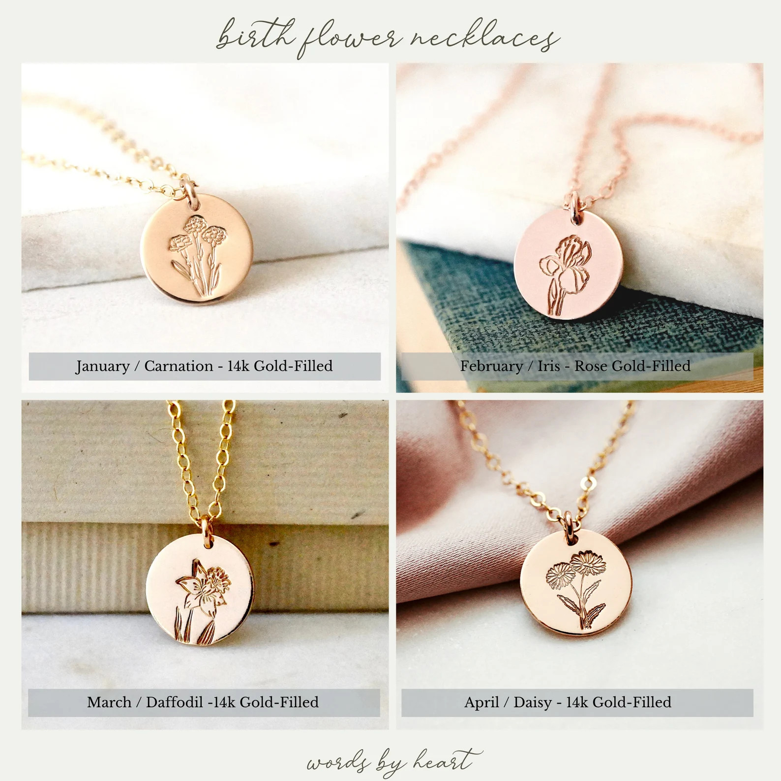 Dainty Silver, Gold, or Rose Disc Necklace. Birth Flower Necklace, Birthday Gift For Her. Minimal... | Etsy (US)