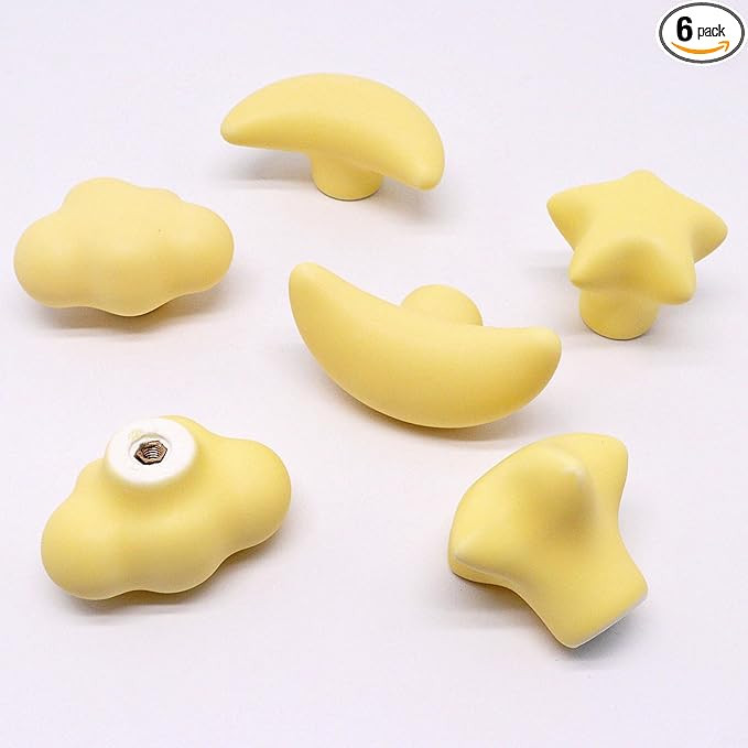6pcs Ceramic Cabinet Knobs, Star Moon Cloud Shape Yellow Drawer Knobs, Unique Cute Drawer Pulls H... | Amazon (US)