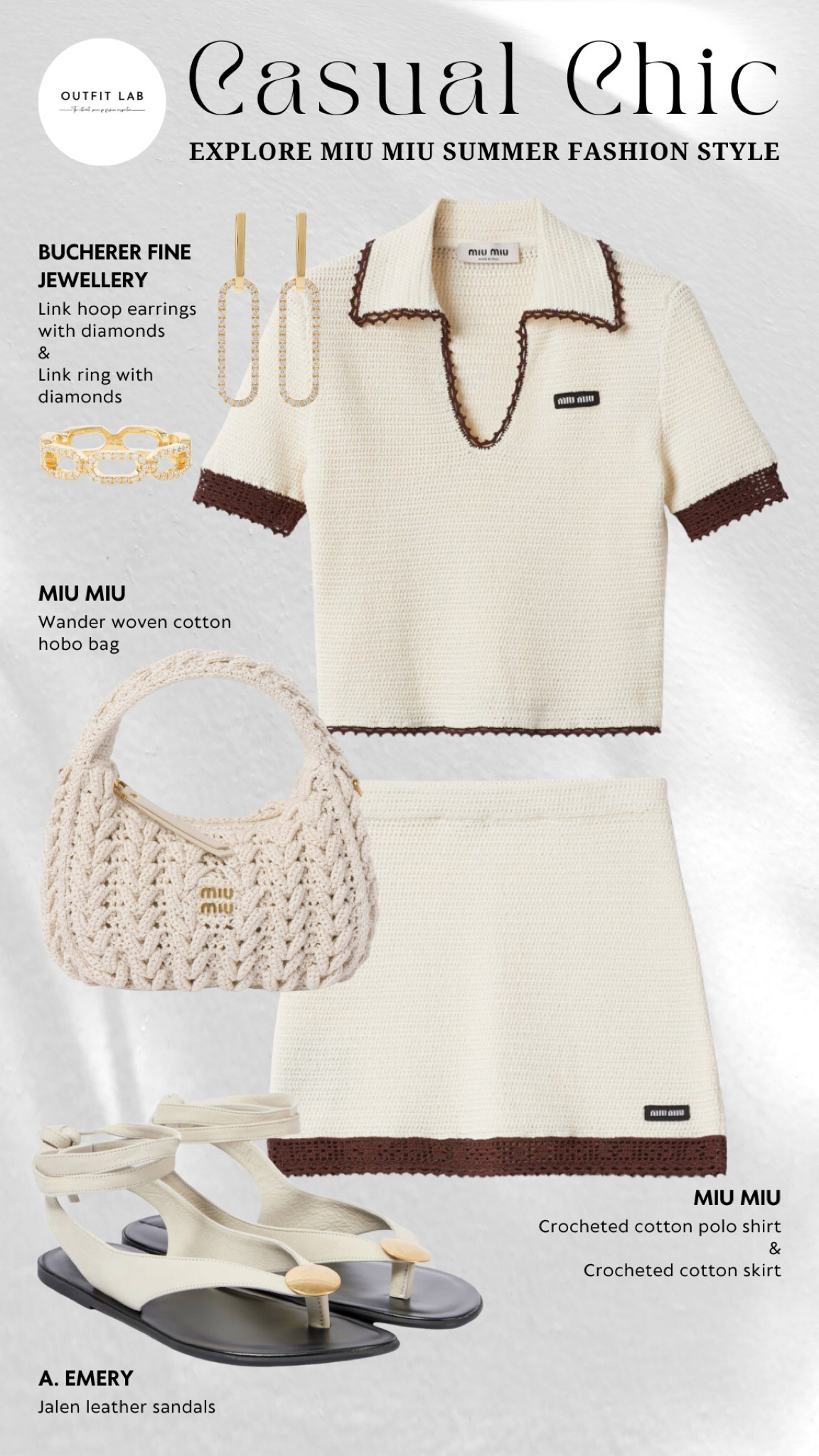 Casual Chic: Explore Miu Miu Summer Fashion Styles – Shop Now!

Discover the perfect blend of casual chic with this stunning Miu Miu summer outfit. Featuring a stylish Miu Miu shirt and skirt for a coordinated look, paired with trendy Miu Miu slides for ultimate comfort. Carry your essentials in a matching Miu Miu bag and complete the ensemble with elegant A. EMERY sandals. Add a touch of luxury with Bucherer Fine Jewellery gold ring and earrings. Perfect for any casual summer occasion, this outfit ensures you stay fashionable and relaxed. Shop now to elevate your summer wardrobe with these Miu Miu fashion styles!

#LTKStyleTip #LTKItBag #LTKSeasonal