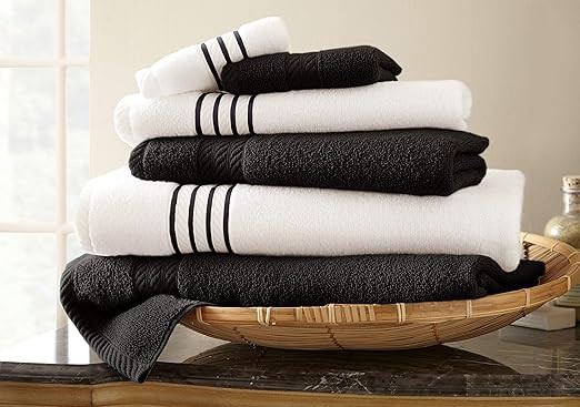Amrapur Overseas | 6-Piece 100% Combed Cotton Stripe Towel Set (Black) | Amazon (US)