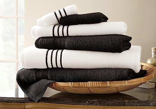 Amrapur Overseas | 6-Piece 100% Combed Cotton Stripe Towel Set (Black) | Amazon (US)