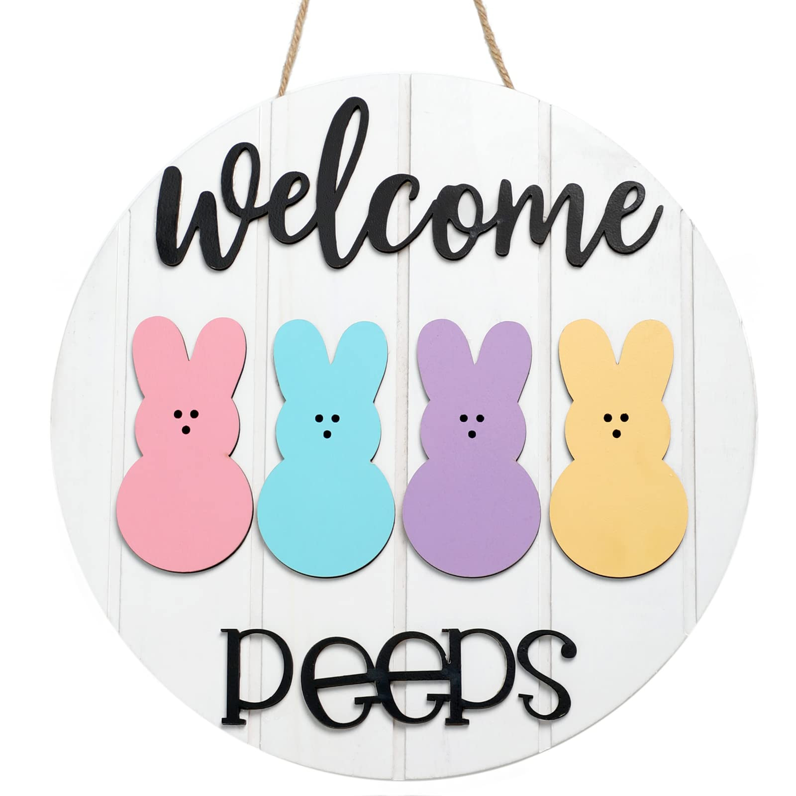 Easter Welcome Peeps Sign, Happy Easter Bunny Rabbit Door Sign, Spring Door hanger, Rustic Wood W... | Amazon (US)