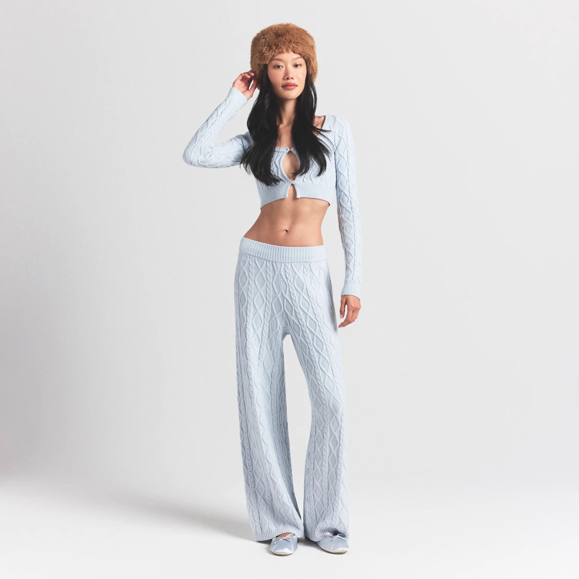 SKIMS Cable Knit Straight Leg Pants | Blue | Large | Sweater Knits | SKIMS (US)