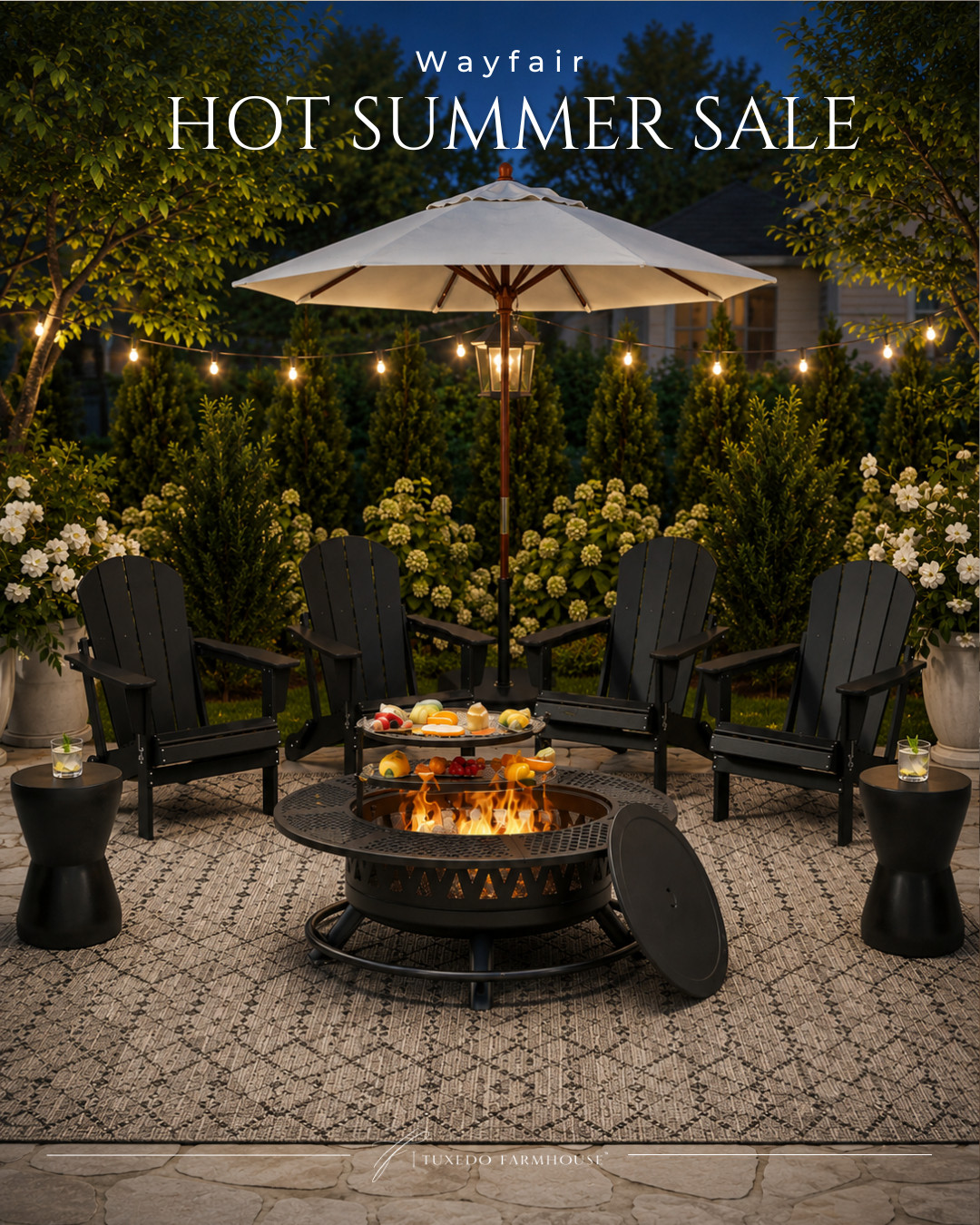 Summer nights are made for this. ✨ A cozy fire pit, classic Adirondack chairs, soft lighting, and a beautiful outdoor rug create the perfect backyard gathering spot. If you're looking to refresh your patio, these Hot Summer Sale finds are some of my favorite deals for creating an inviting outdoor space you'll enjoy all season long.

#LTKSaleAlert #LTKHome #LTKSeasonal #WayfairFinds #OutdoorLiving #PatioDecor #BackyardInspo #SummerEntertaining 

 