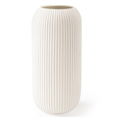 Ceramic Vase for Flowers – Modern Small Ribbed Textured Flower Vase for Home Decor, Pampas Gras... | Amazon (US)