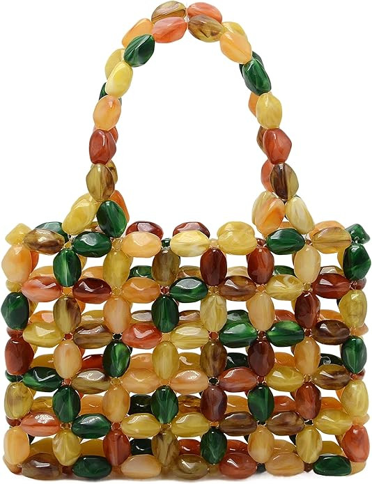 Miuco Women Multicolor Stone look Acrylic Beaded Handbag Handmade Woven Tote Bag Vintage Boho Bea... | Amazon (US)