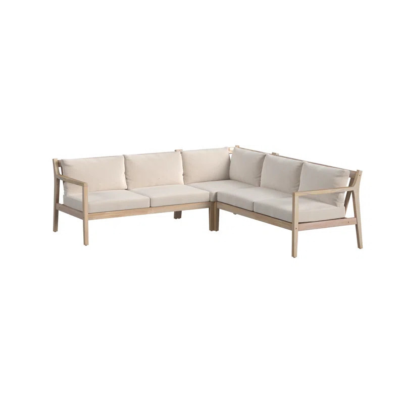 Amina Outdoor Solid Acacia Wood L Shape Sectional 3 Piece Set | Wayfair North America